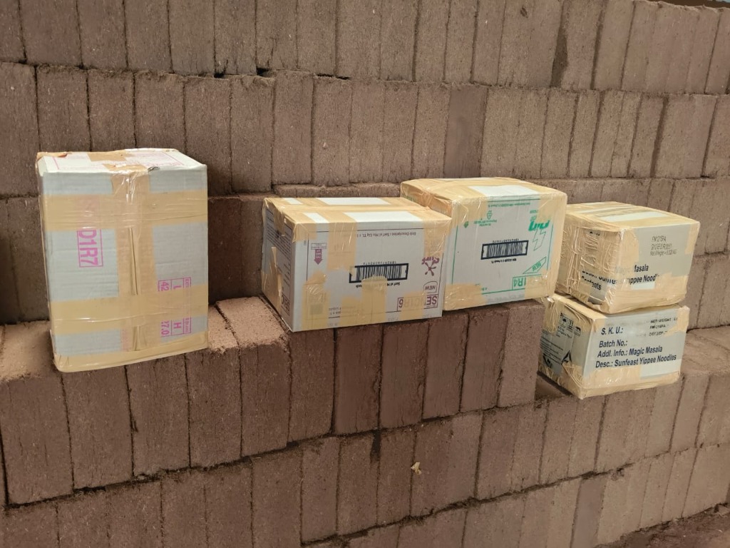 Packaged cocopeat boxes in godown
